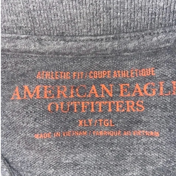 American Eagle Outfitters Athletic Fit Polo Shirt Gray Orange Trim XLT Cotton - Picture 5 of 13